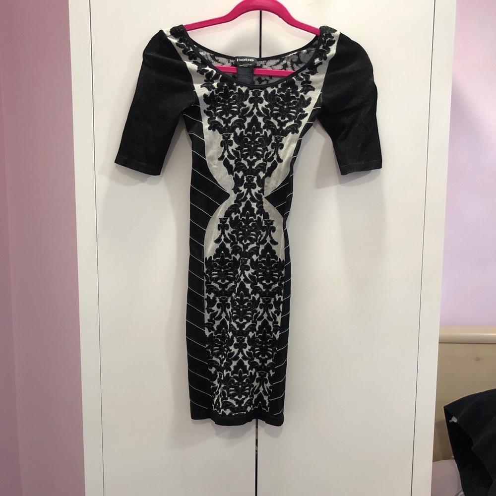 Bebe black and white bodycon dress